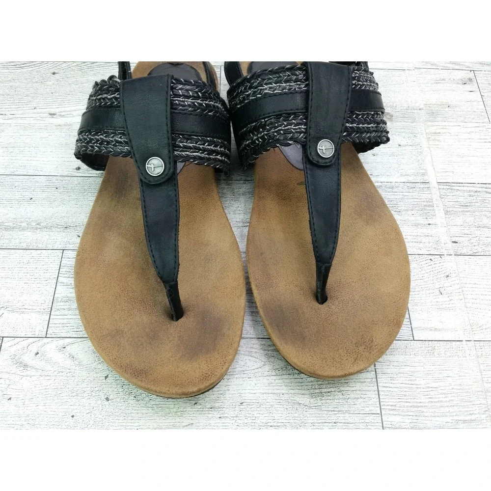 Women's Tamaris Thong‎ Sandals Black Straps Flats Size EU 38 US 7.5/8 Shoes